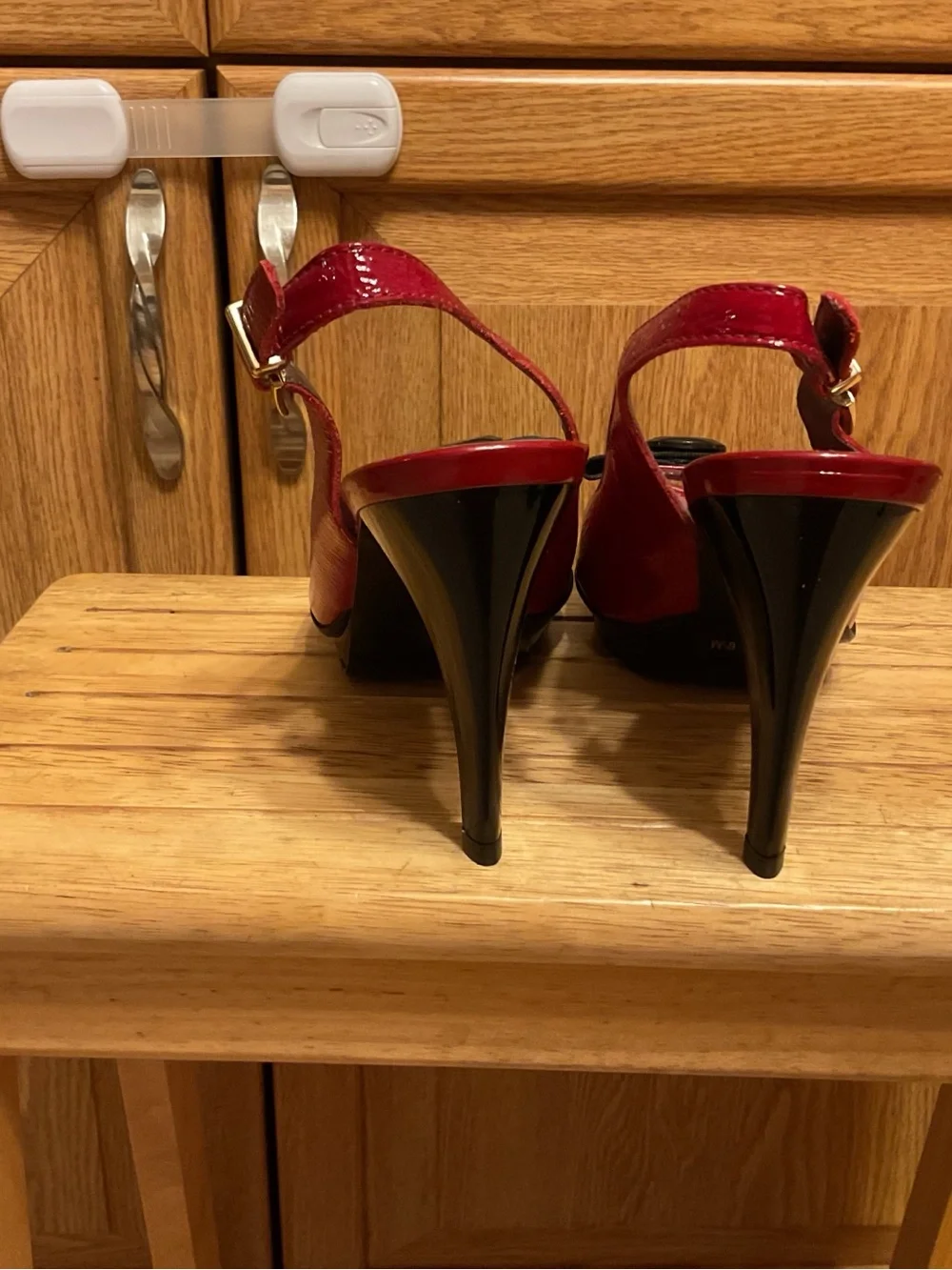 Gianni Bini Red Patent Peep-Toe Slingback Heels with Bow Accent